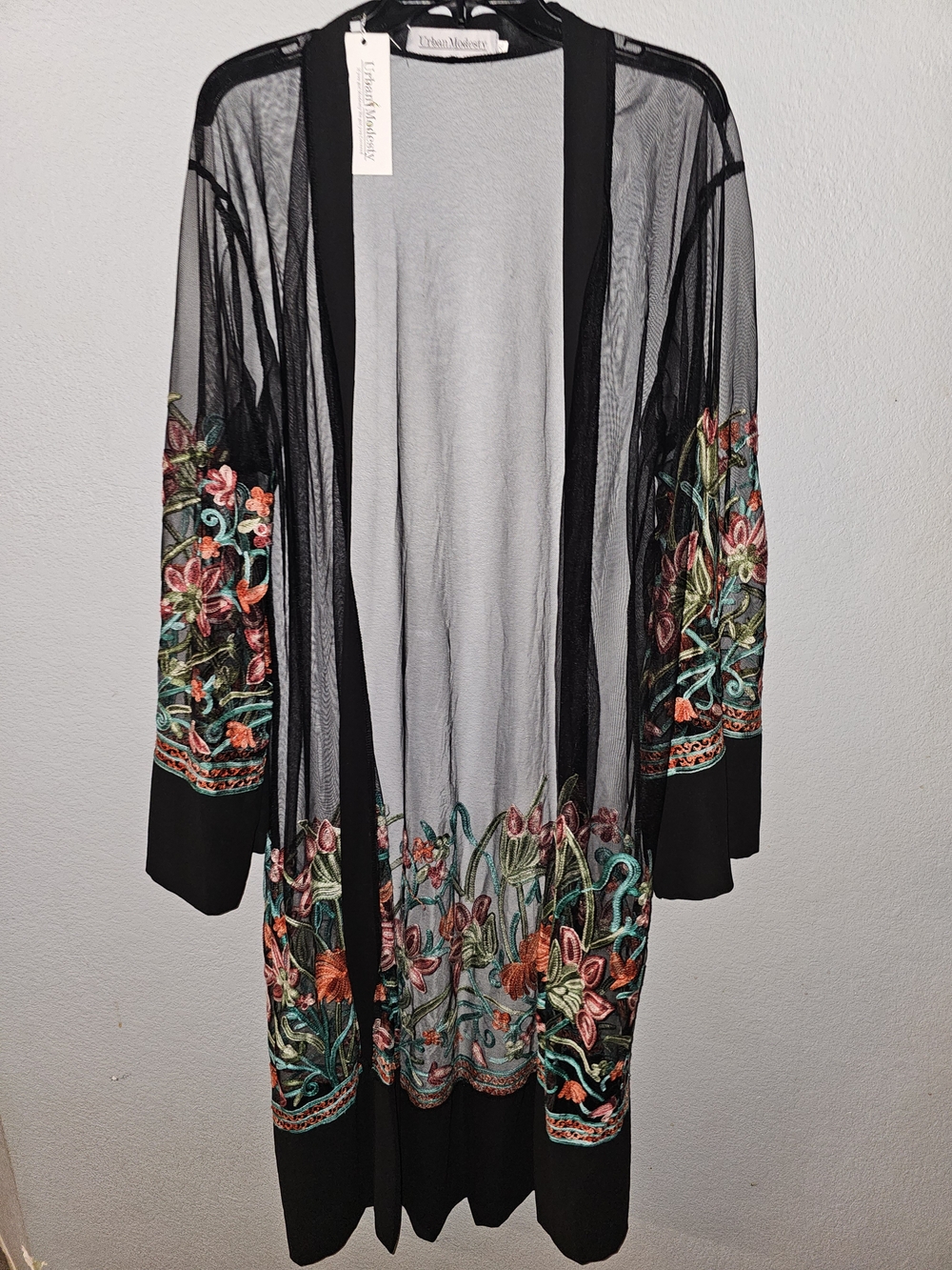Ulla Johnson Black Sheer Embroidered Floral Duster